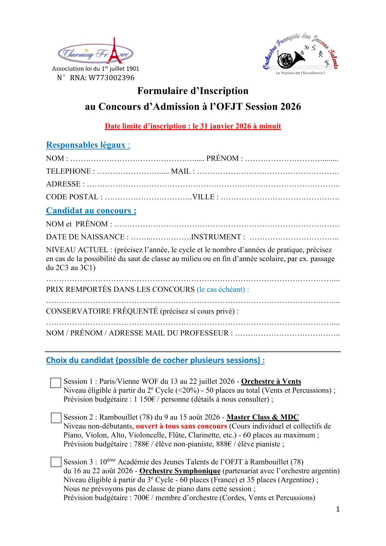 Formulaire d'inscription Concours OFJT 2026 1