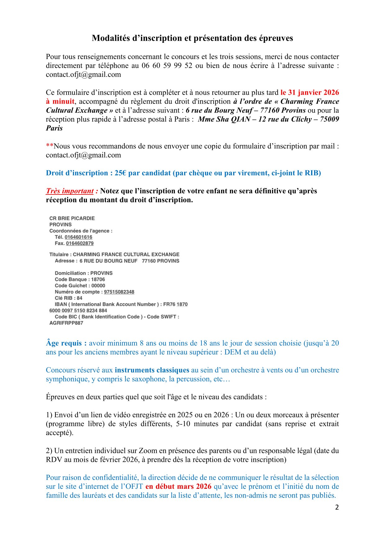 Formulaire d'inscription Concours OFJT 2026 2