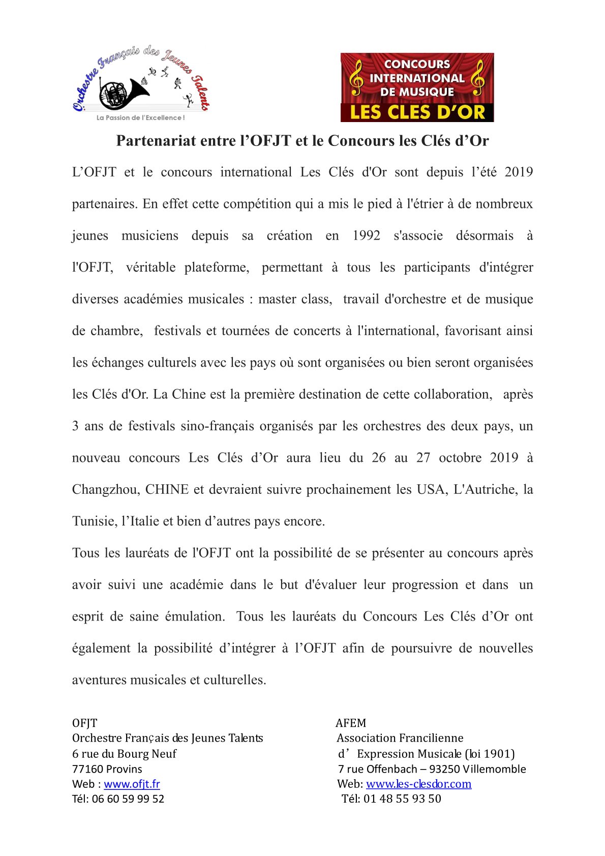 partenariat OFJT avec les Cles dOr